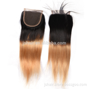 straight frontal lace closure with bundles, lace closure with baby hair two tone 1b#27 colour
